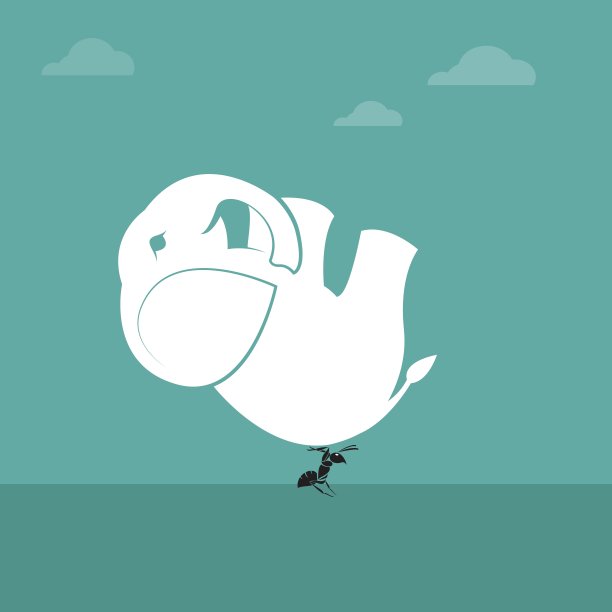 蚂蚁举起大象的矢量图像。不可能的概念图片下载