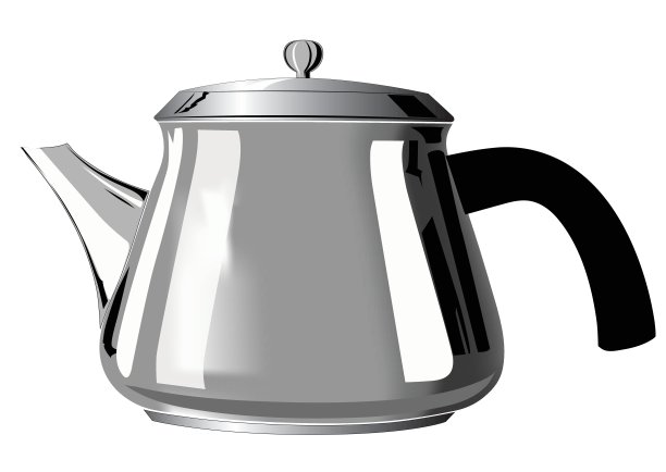 金属茶壶，黑色手柄，反射条纹-向量图片下载