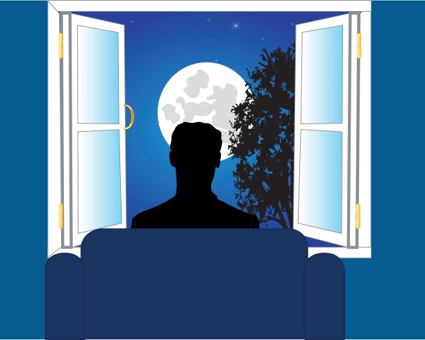 男子向窗外窥视图片下载