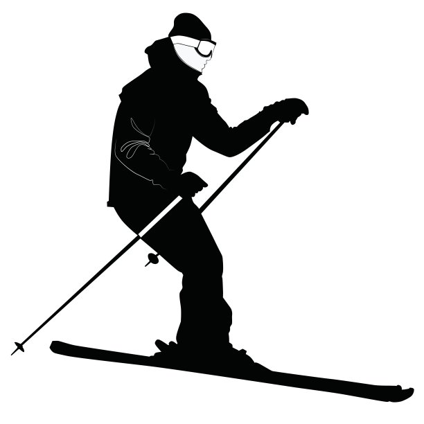 黑白的剪影滑雪者下山坡-向量图片下载