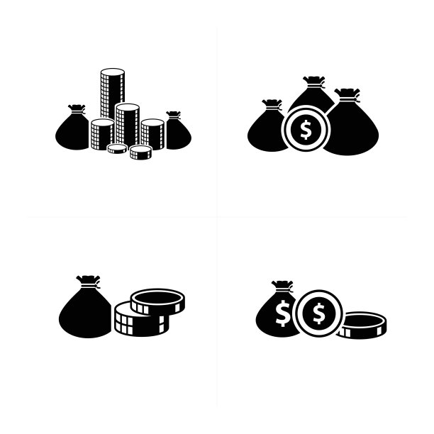 扁平设计的钱袋和硬币套图片下载