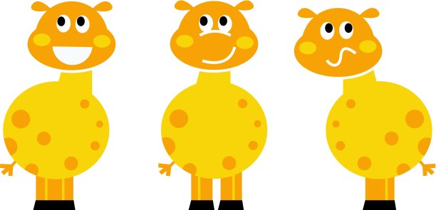 可爱的野生长颈鹿在各种姿势孤立在白色图片下载