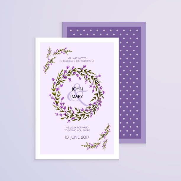 矢量邀请与手工薰衣草花。现代婚礼集合。感谢卡，保存日期卡，菜单，传单，横幅模板。图片下载