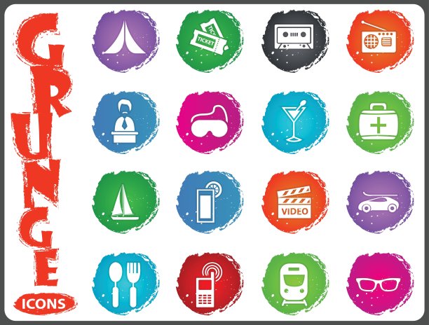 旅行图标设置在垃圾摇滚风格图片下载