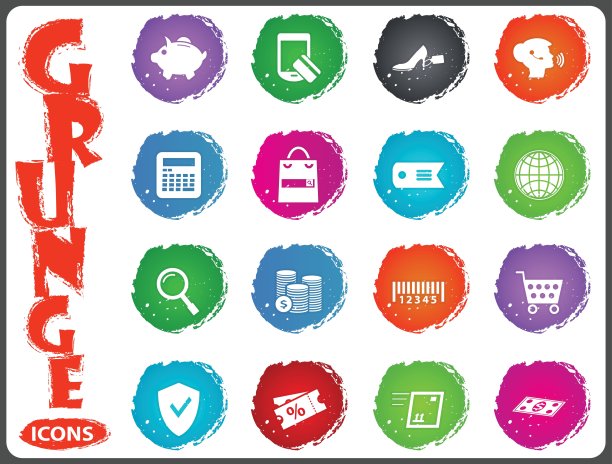 电子商务图标设置在垃圾摇滚风格图片下载