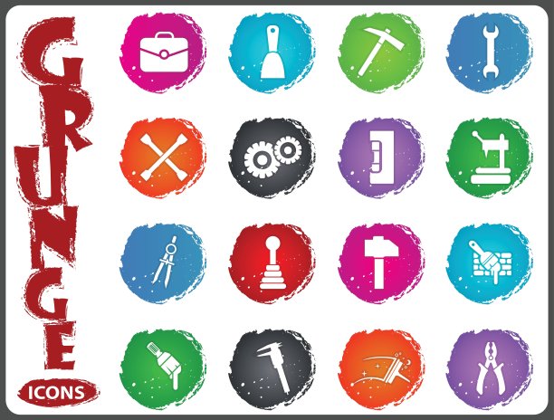 工作工具图标设置在垃圾摇滚风格图片下载