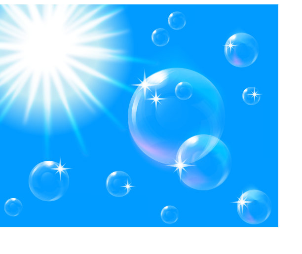 太阳在蓝色的天空和气泡，EPS10图片下载