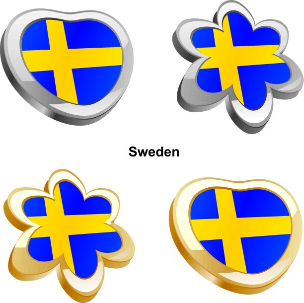 瑞典国旗为心形和花朵形状图片下载