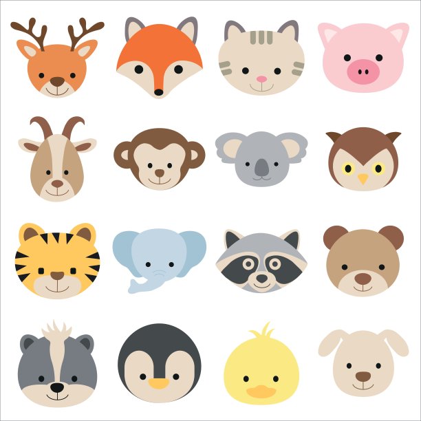 矢量插图的动物面集。图片下载