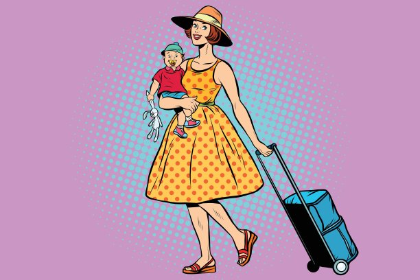 带着孩子的旅行者妈妈图片下载