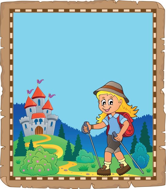 羊皮纸与女性徒步旅行者主题1图片下载