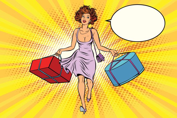 漂亮的年轻女人跑着购物图片下载