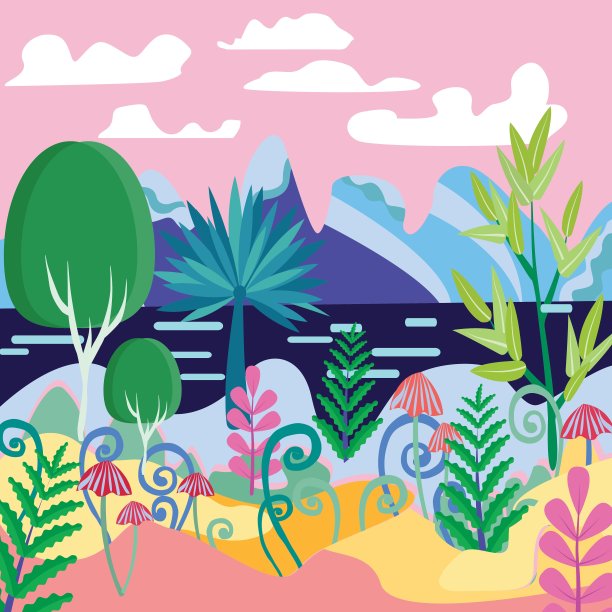 一个美丽的魔法森林场景插图图片下载