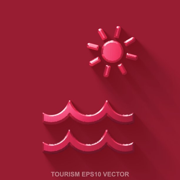 平面金属旅行3D图标。红背上的红色金属海滩图片下载