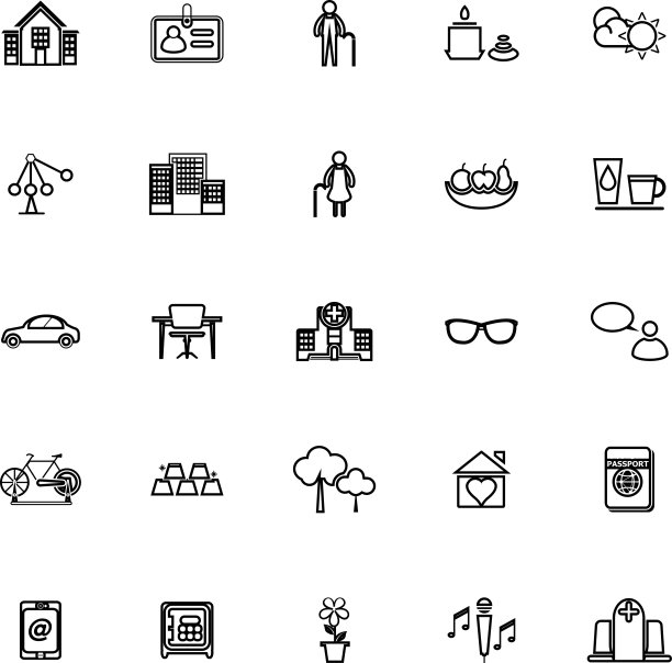 白色背景上的退休社区线图标图片下载