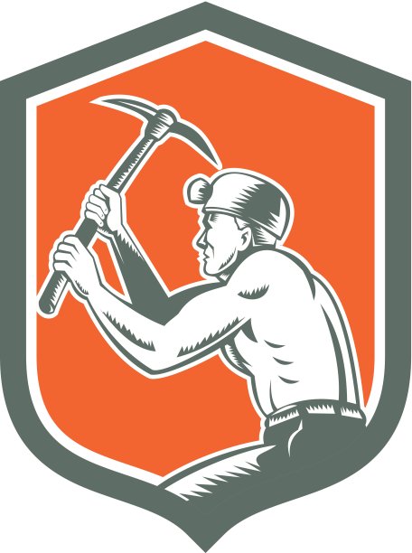 煤矿矿工与镐斧盾复古图片下载