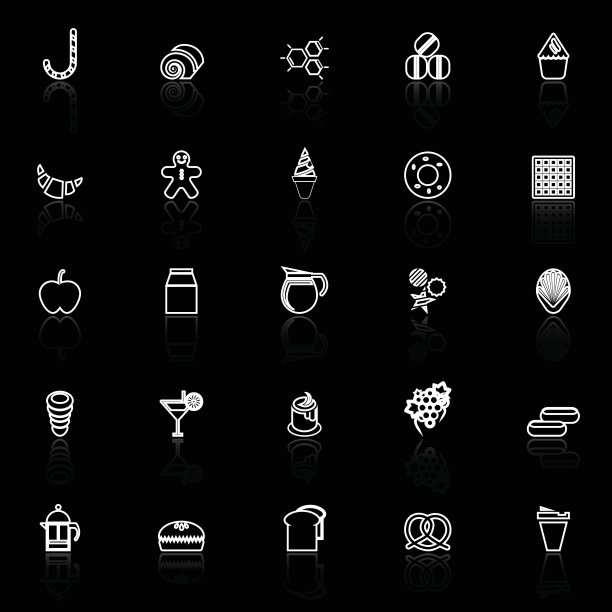 甜食线图标与反映在黑色的背景图片下载