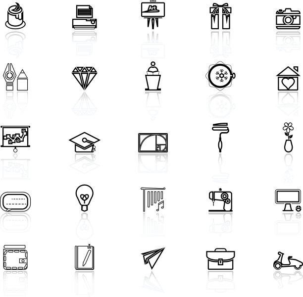 艺术和创作线图标与反映在白色的背景图片下载