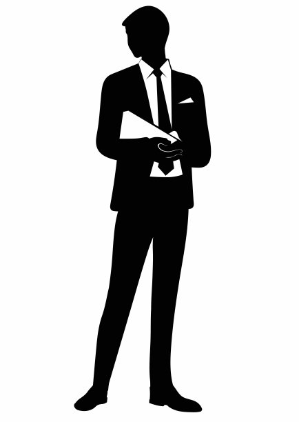 商人的剪影系着领带，手里拿着写字板图片下载