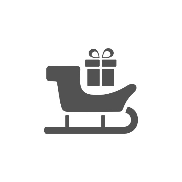 雪橇图标与礼物在白色的背景图片下载