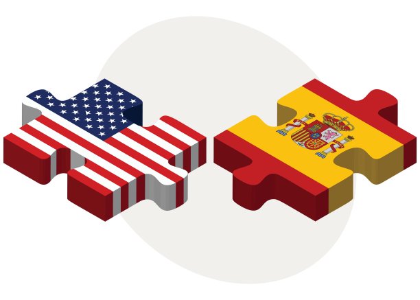 美国和西班牙国旗的拼图图片下载