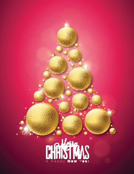 矢量圣诞快乐和新年快乐插图与金色装饰玻璃球在干净的背景。节日设计贺卡，海报，横幅。图片下载