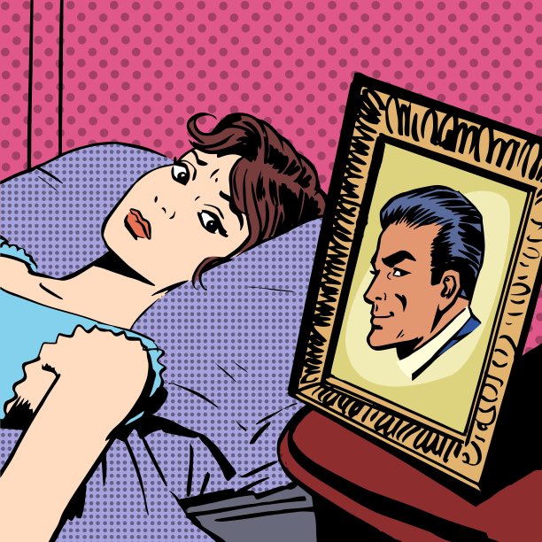 女人在床上的照片男人的妻子丈夫流行艺术漫画复古风格H图片下载