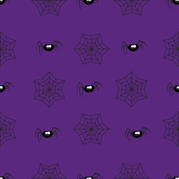 万圣节无缝图案与蜘蛛和蜘蛛网上的紫罗兰图片下载
