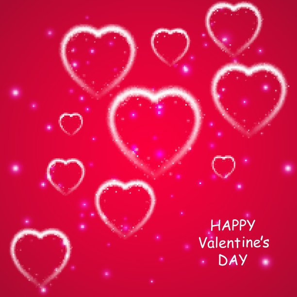 情人节贺卡快乐。我爱你，2月14日。假日背景与坠落的心与箭，光，星星在粉红色的背景。矢量图图片下载