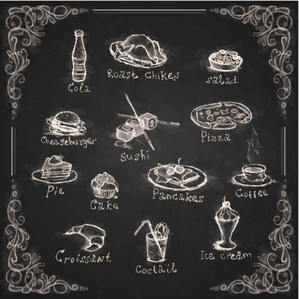 设计元素的菜单上的黑板。图片下载