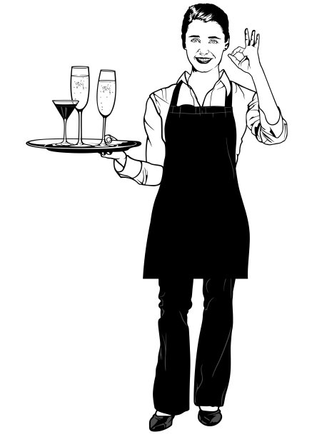 服务员端着盘子，打着美味的手势图片下载