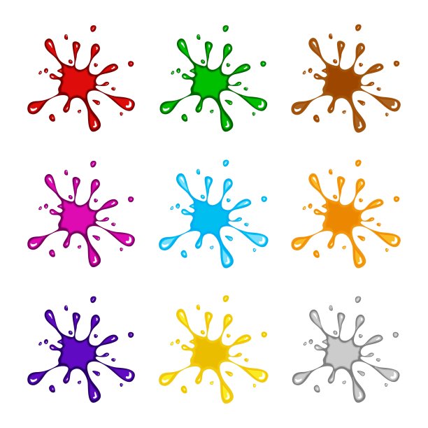 墨水颜料斑点飞溅设置孤立的白色背景图片下载