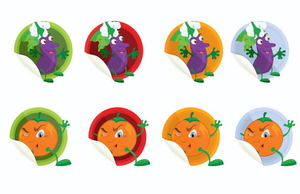 Set-of-vector-stickers-with-eggplant-and-orange图片下载