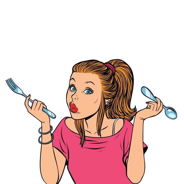用叉子和勺子的女人图片下载