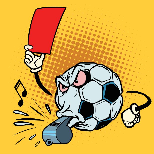 红牌裁判吹哨。足球足球。有趣的角色图片下载