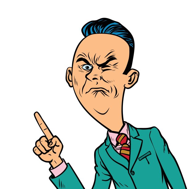 满脸皱纹的坏商人用手指比划图片下载