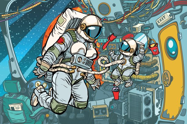 母亲和孩子在宇宙飞船里图片下载