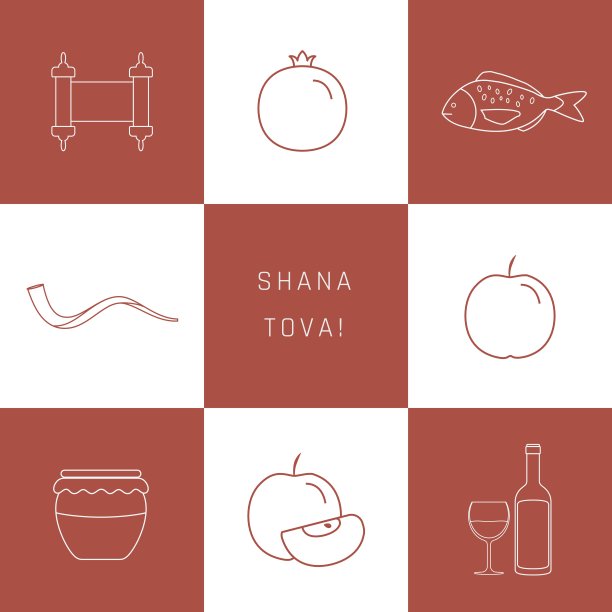 新年贺年节平面设计白色细线图标集图片下载