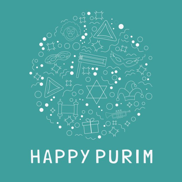 普林节平面设计白色细线图标设置在星的d图片下载