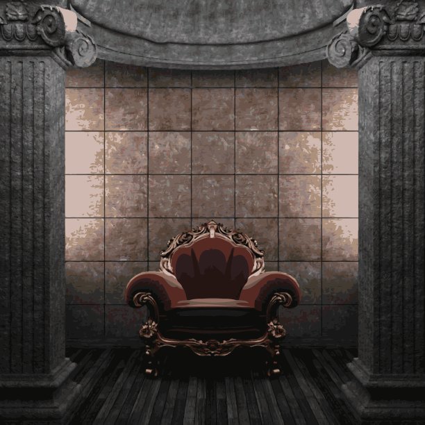 向量石柱，椅子和瓷砖墙图片下载