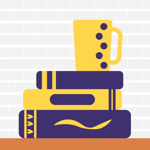 彩色线条图标的书籍和茶堆图片下载