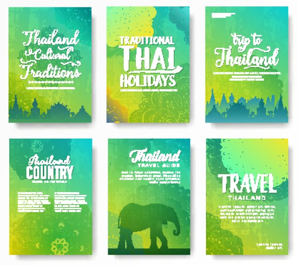 一套泰国乡村装饰插图概念。传统艺术，海报，书籍，抽象，奥斯曼图案，元素。矢量装饰民族贺卡或邀请设计背景。图片下载
