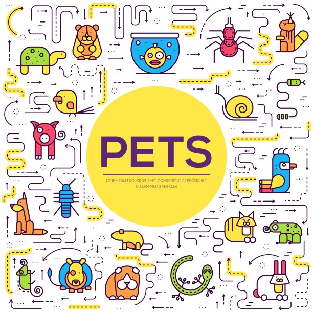动物平细线插图图标设置。在孤立的背景上勾勒出可爱的家庭宠物。不同收藏的家养野生动物物品概念设计图片下载
