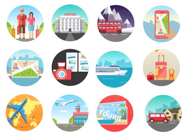旅游度假旅游集水上、陆上、空中之旅。旅游的背景。旅行图标。旅行的插图。快速旅行的设计。旅游旅游信息。平面向量旅行。世界旅游图片下载