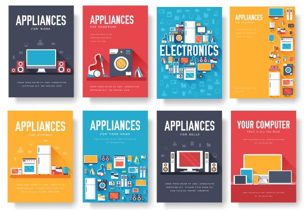家用电器卡套。电子模板的飞行年，杂志，海报，书籍封面，横幅。设备信息图概念背景。布局插图模板页排版文本图片下载