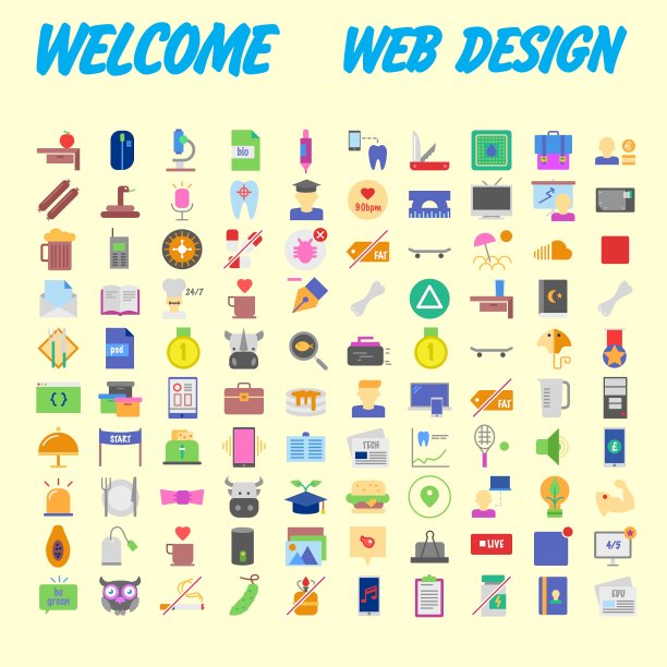 100个通用图标用于不同主题的网页设计。向量图片下载