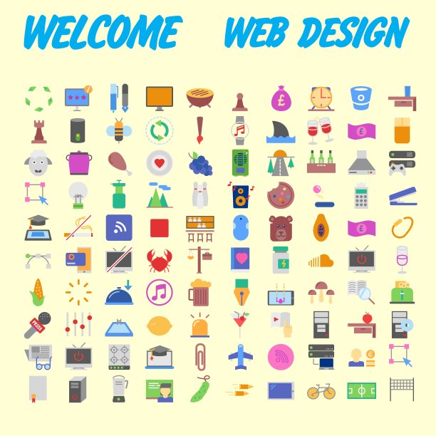 一套100个平面网页图标，主题如下:SEO和发展，创意过程，商业和金融，办公室和商业，安全和保护，购物和商业。向量图片下载