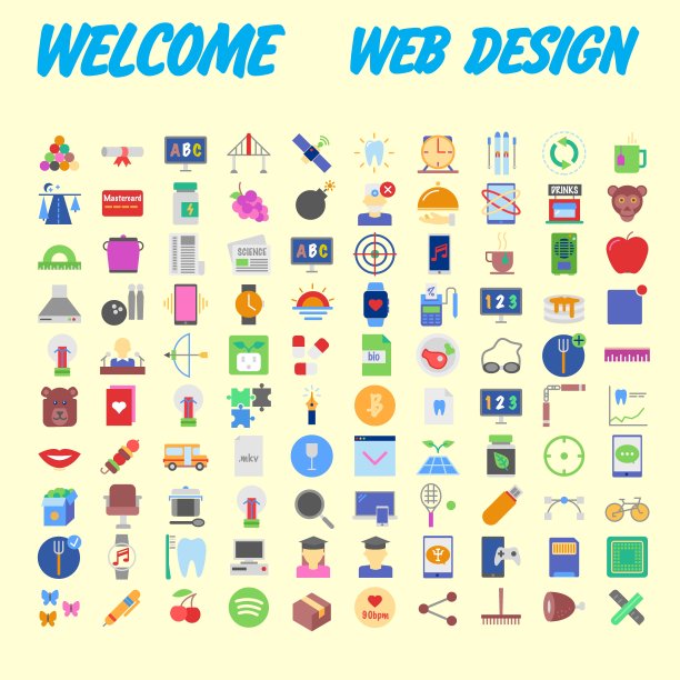 100个通用图标用于不同主题的网页设计。向量图片下载