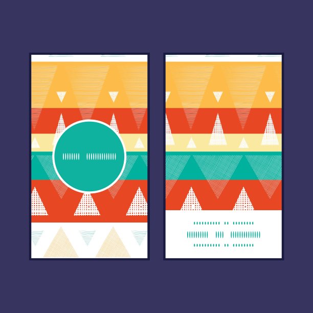 矢量充满活力的伊卡特条纹垂直圆形框架模式名片集图片下载