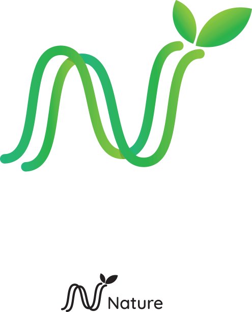 N字母标志。初始线自然叶标志。绿色产品图标图片下载